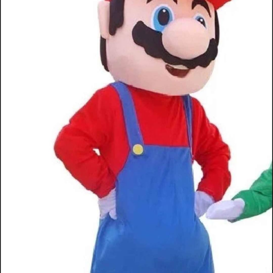 Mascotte plombier moustachu salopette bleue